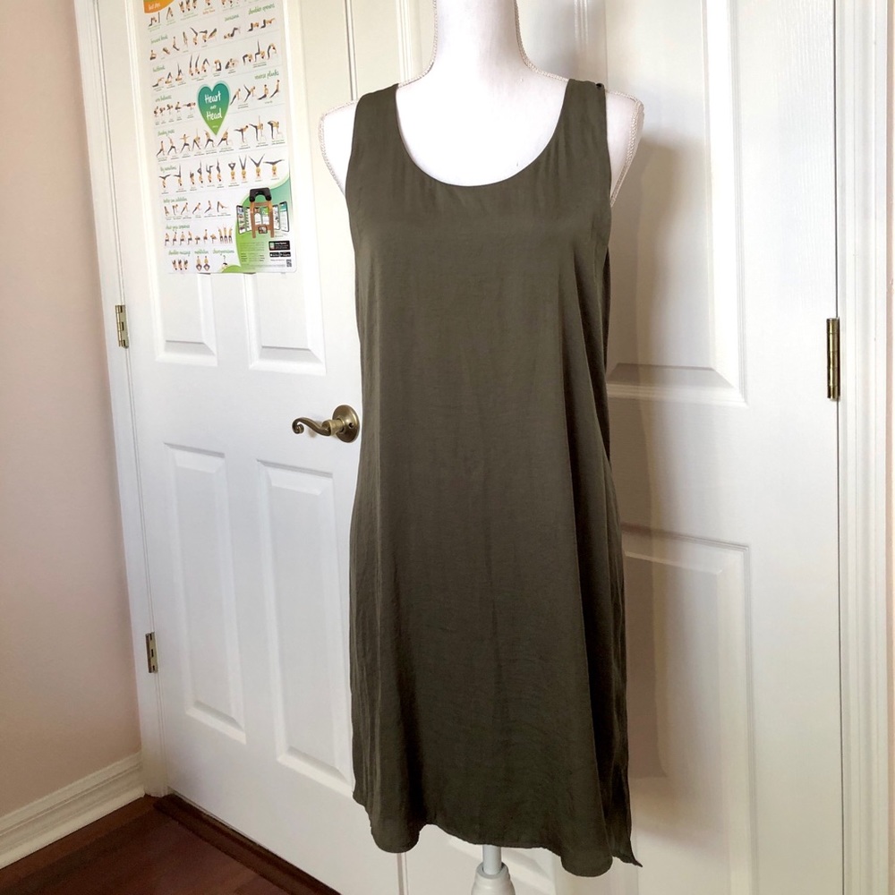 Trouve Olive Green Sleeveless Trapeze Shift Dress SZ S